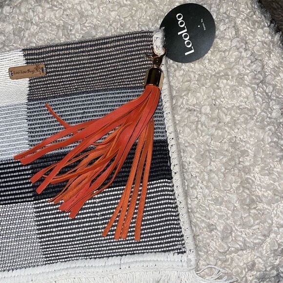 Loo Loo Bags Homemade Natural Boho Fringe Removable‎ Tassel NWT Gray White 11” x - Picture 4 of 5